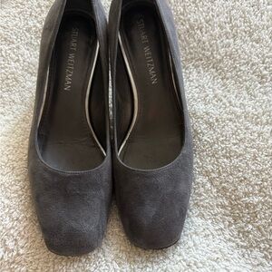 Stuart Weitzman Charcoal Suede Square-Toe Pumps 8 M